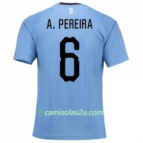 Camisolas de Futebol Uruguai A.Pereira 6 Equipamento Principal Copa do Mundo 2018 Manga Curta
